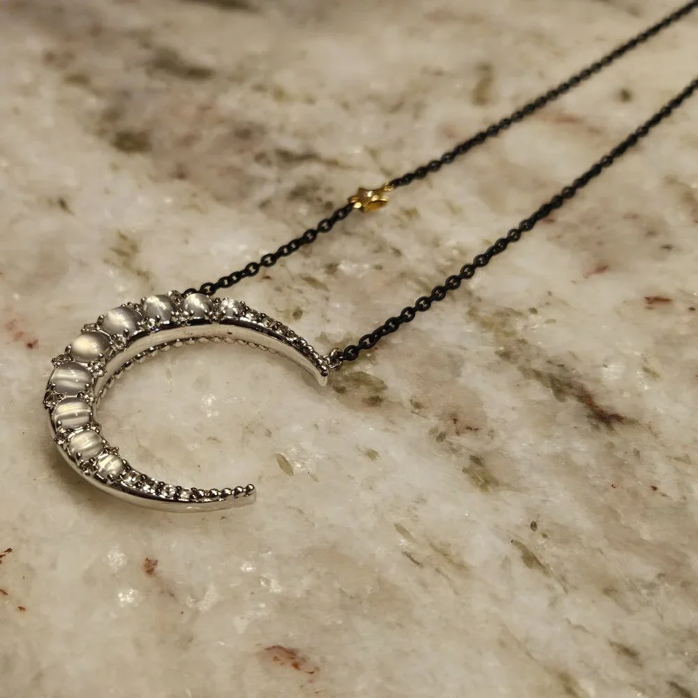 RARE MONICA RICH KOSANN DREAM CRESCENT MOON STAR SAPPHIRE 925 CHARM NECKLACE